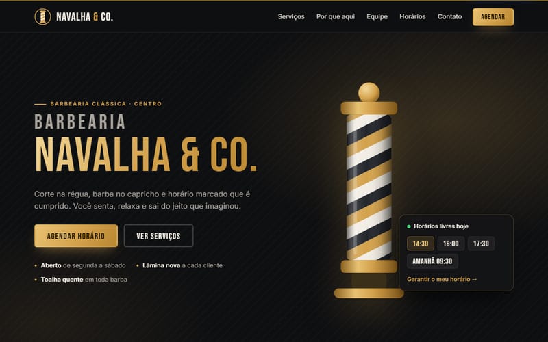 Prévia de modelo de site para barbearia